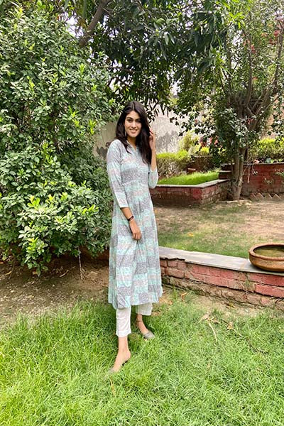 Blue Grey Floral Kurti