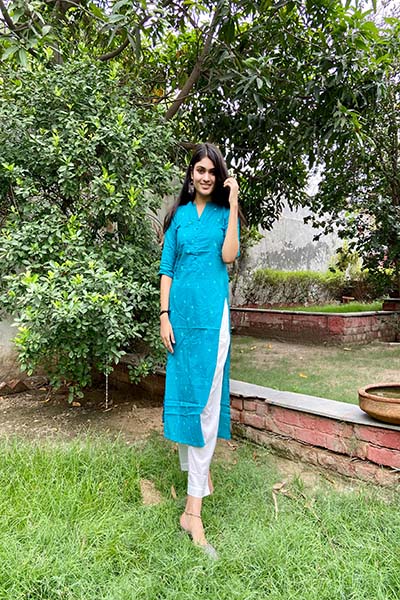 Blue Printed Straight Kurta