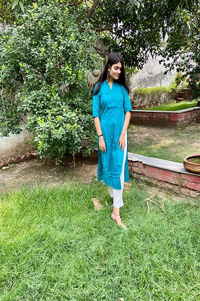 Blue Printed Straight Kurta