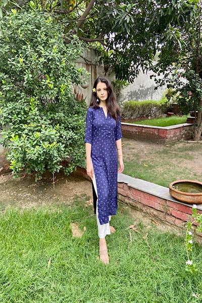 Navy Blue Printed Kurta