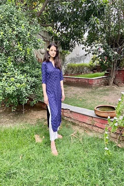 Navy Blue Printed Kurta