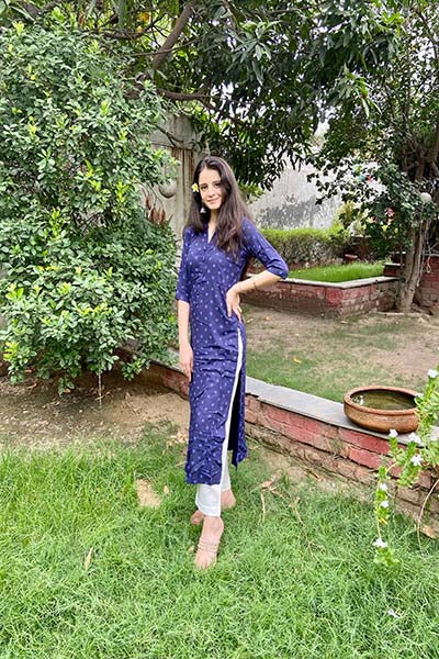 Navy Blue Printed Kurta