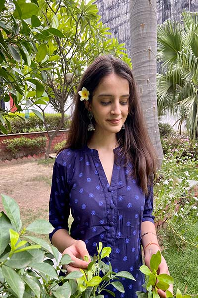 Navy Blue Printed Kurta