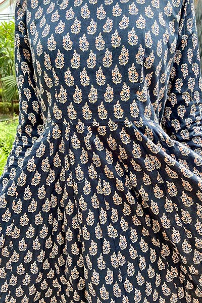 Dark Blue Booti kurta with Gota