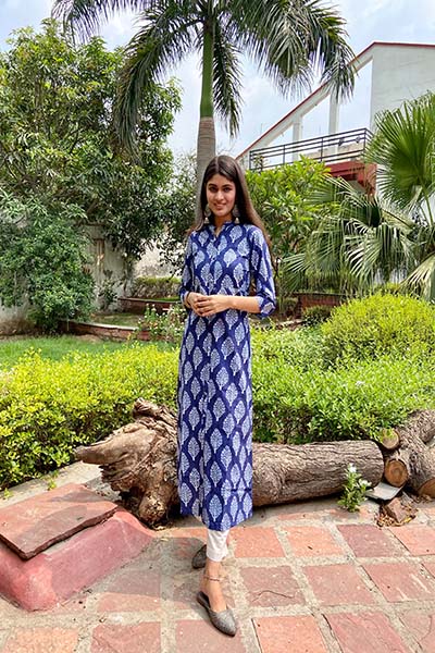 Blue Kurta with Mughal Motif