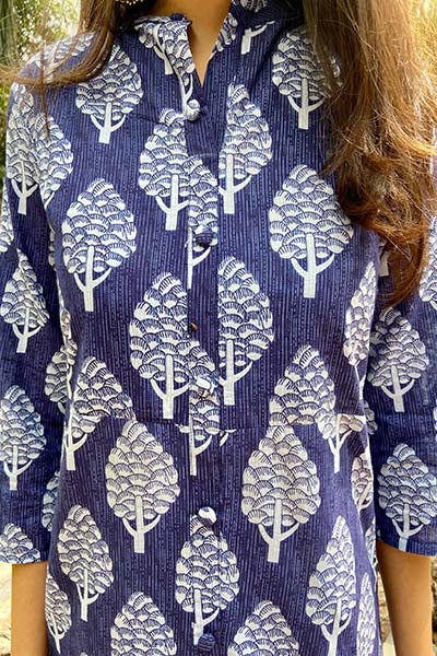 Blue Kurta with Mughal Motif