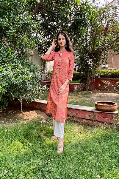 Orange Jaal kurta