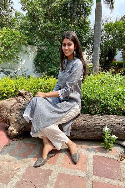 Grey Casual kurta with lace
