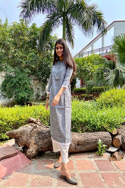 Grey Casual kurta with lace