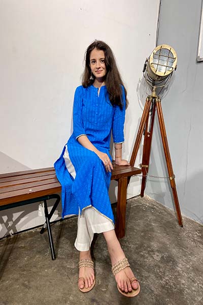 Solid Blue Self Kurta