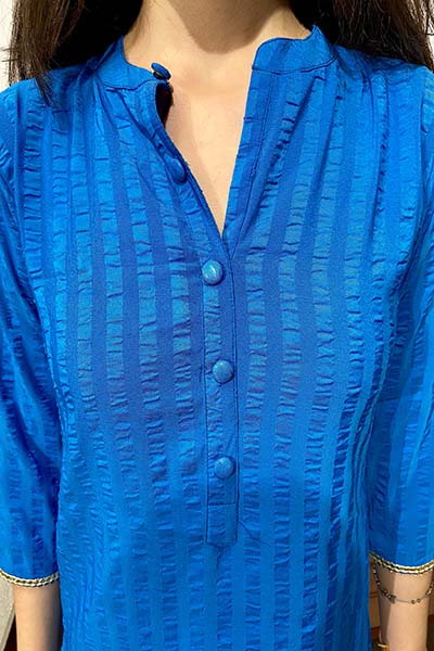 Solid Blue Self Kurta
