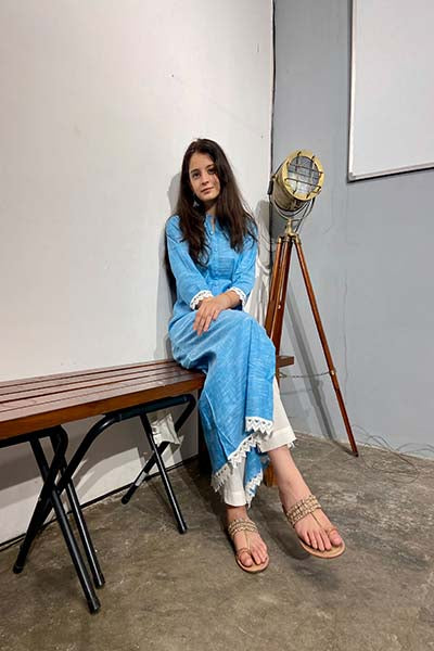 Blue Casual kurta with lace