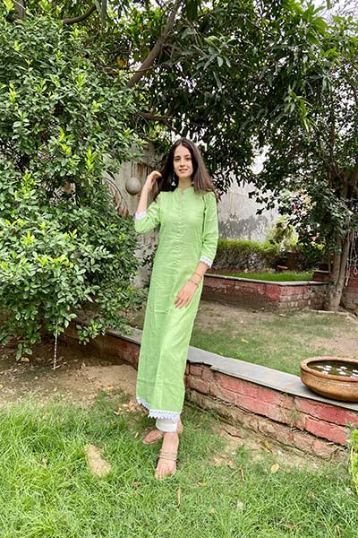 Green Casual kurta with lace