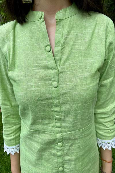 Green Casual kurta with lace