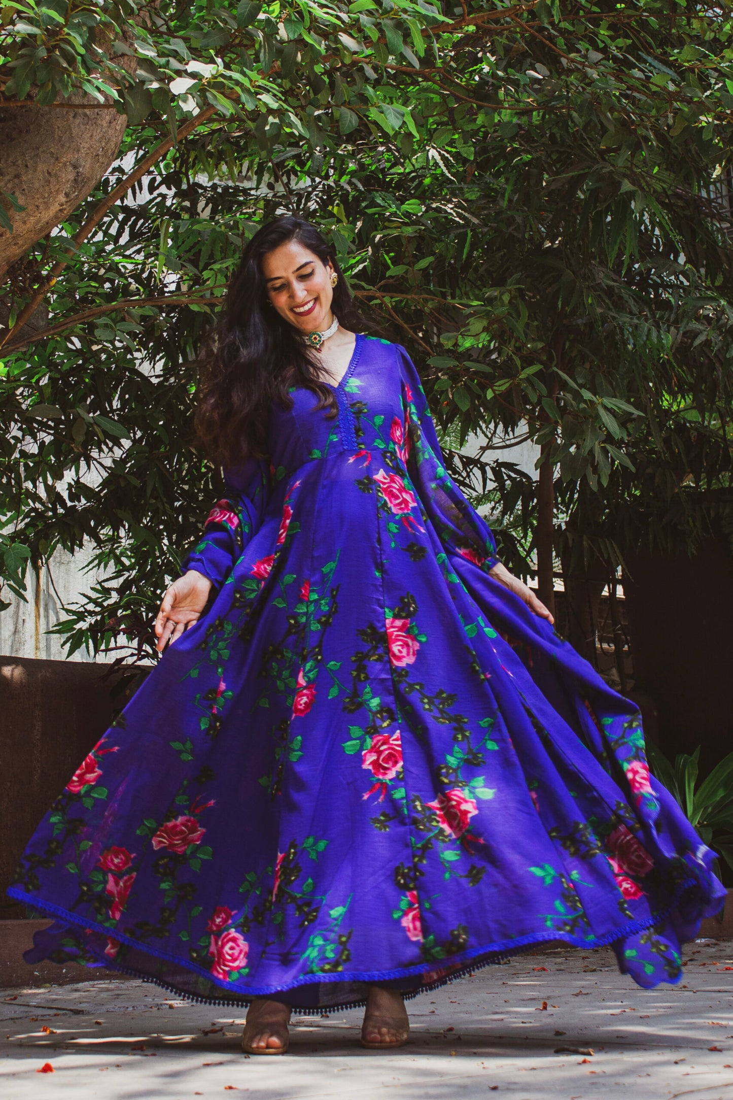 Royal Blue Pink Anarkali