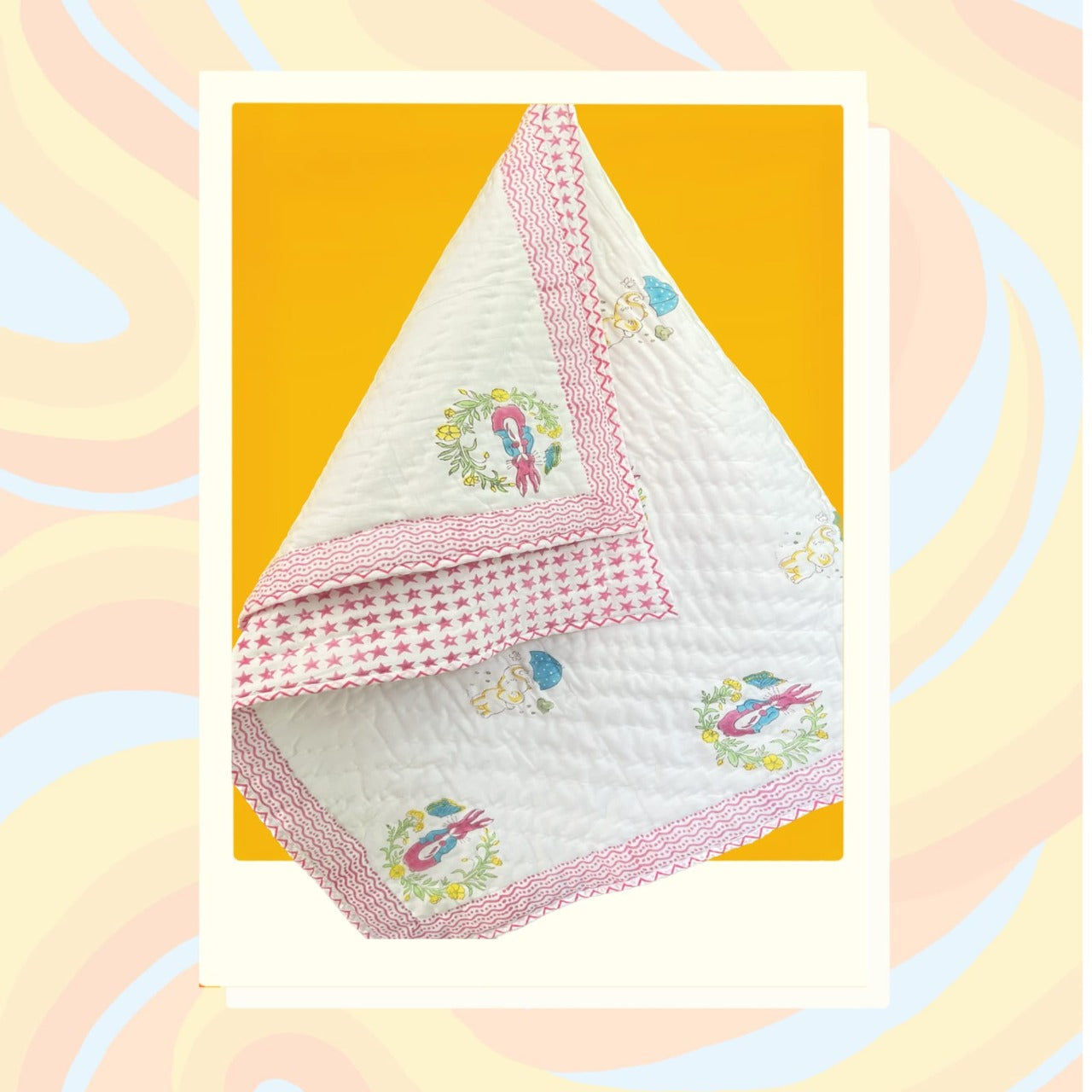 The Rabbit and the Elephant Handblock Print reversible Baby Quilts