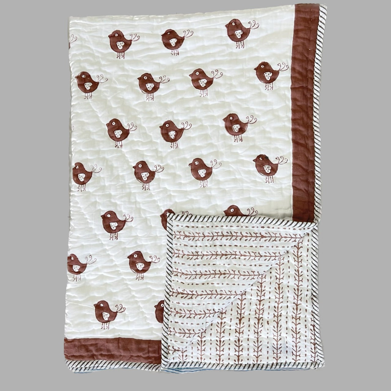 Little Birdie Handblock Print reversible Baby Quilts