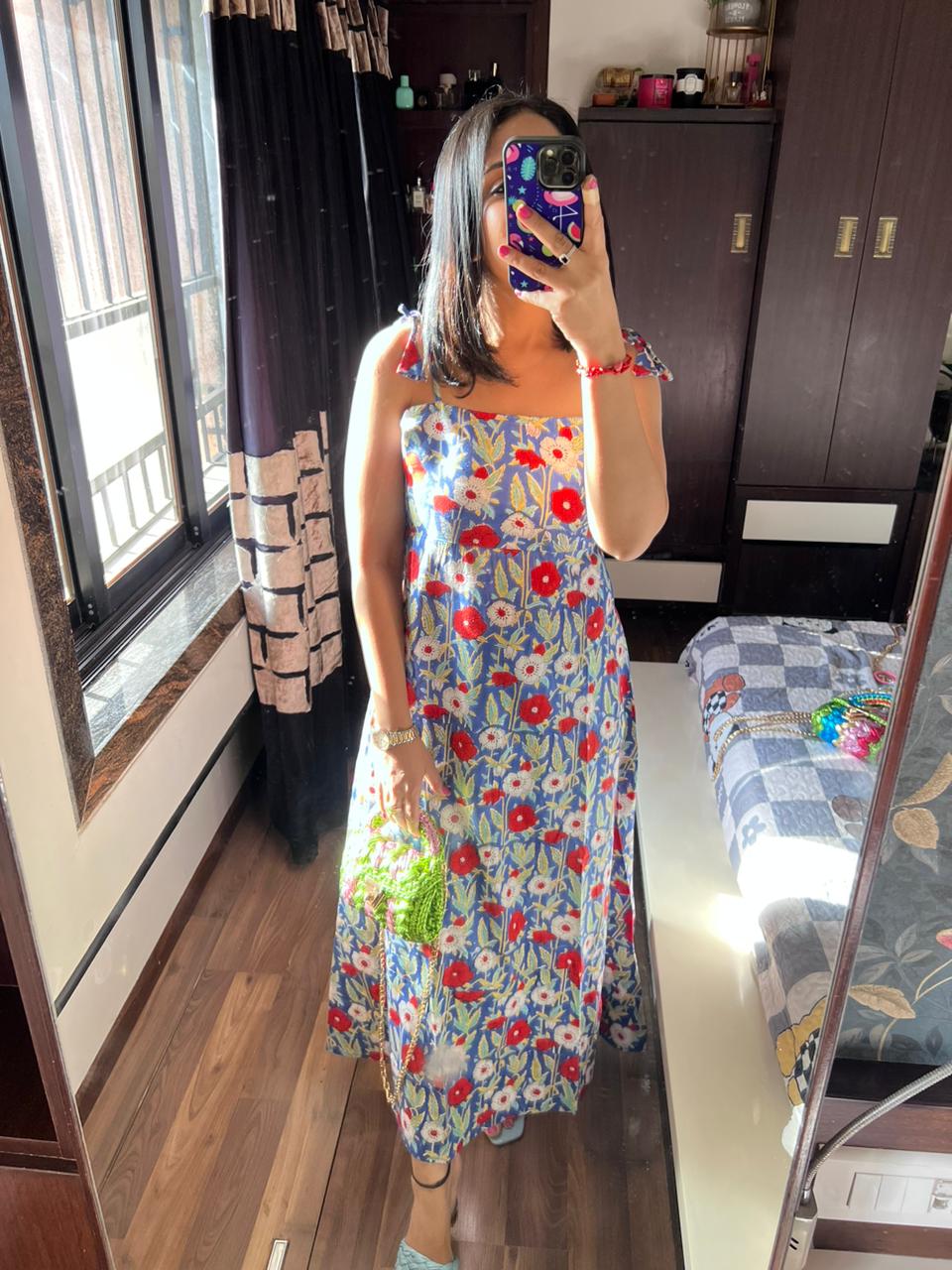 Blue Poppy Field Maxi Dress