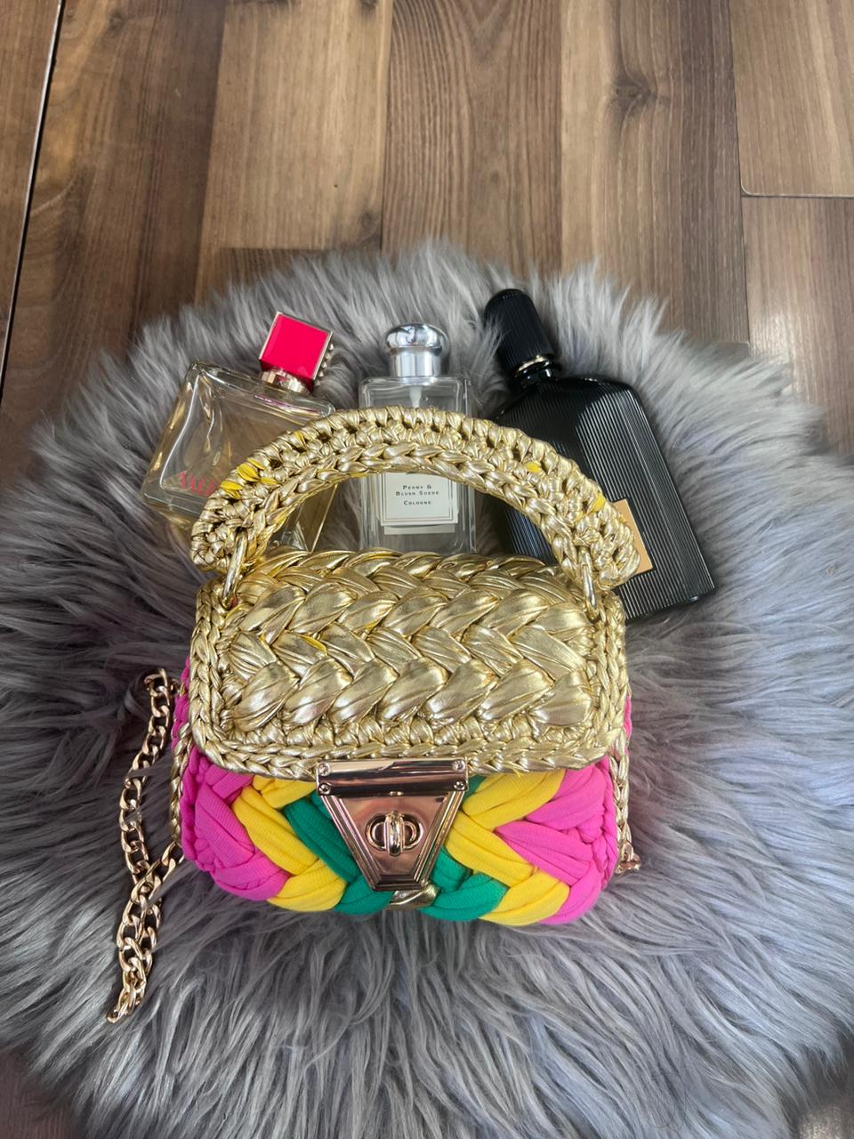 Gold with Multicolour metallic Cords Bag