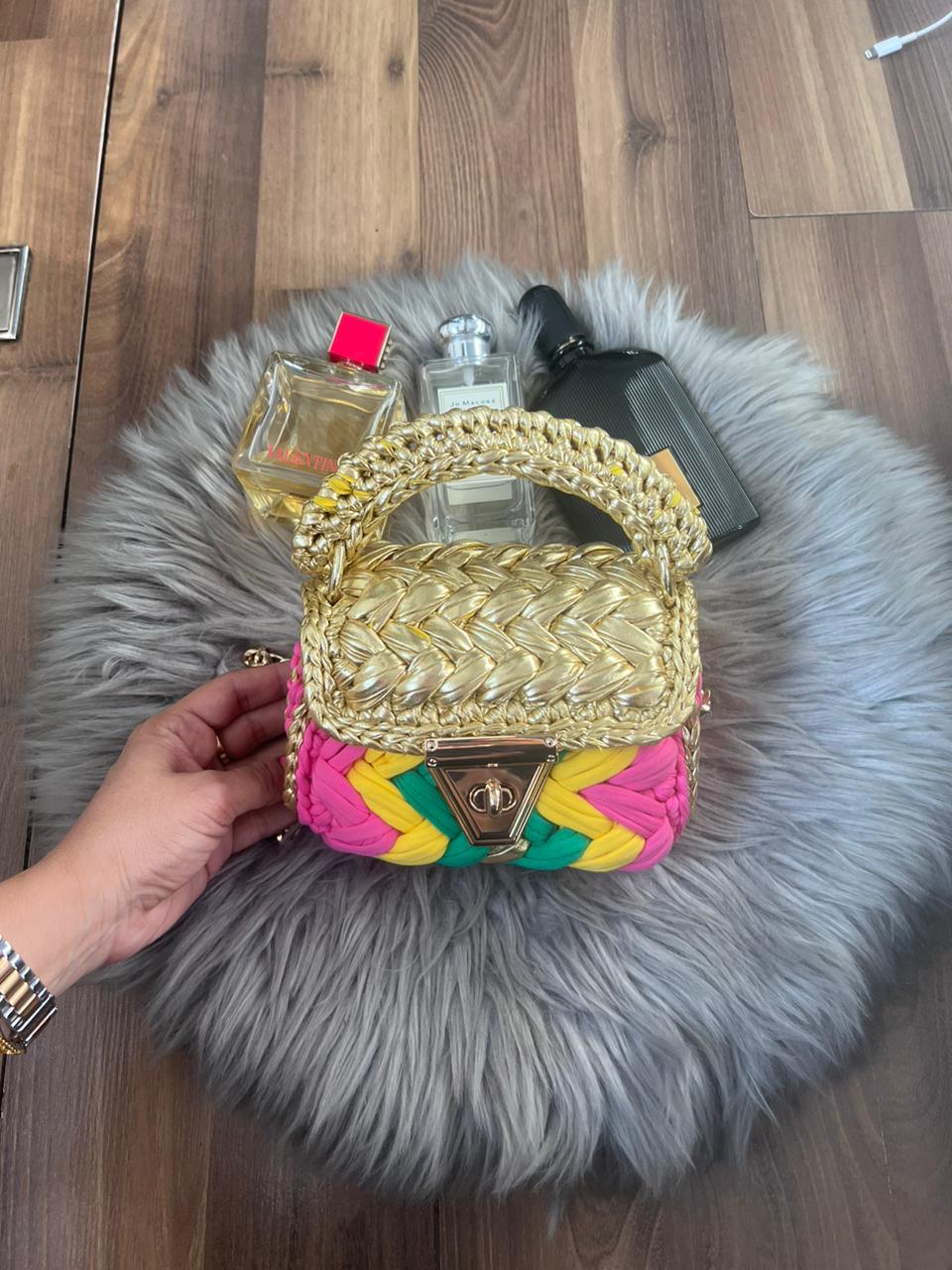 Gold with Multicolour metallic Cords Bag