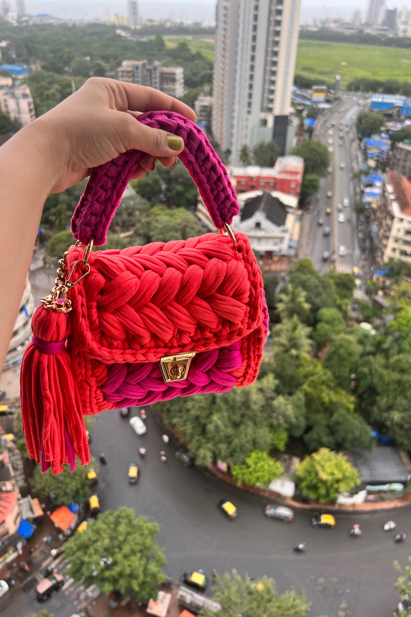 Orange Pink Block Bag