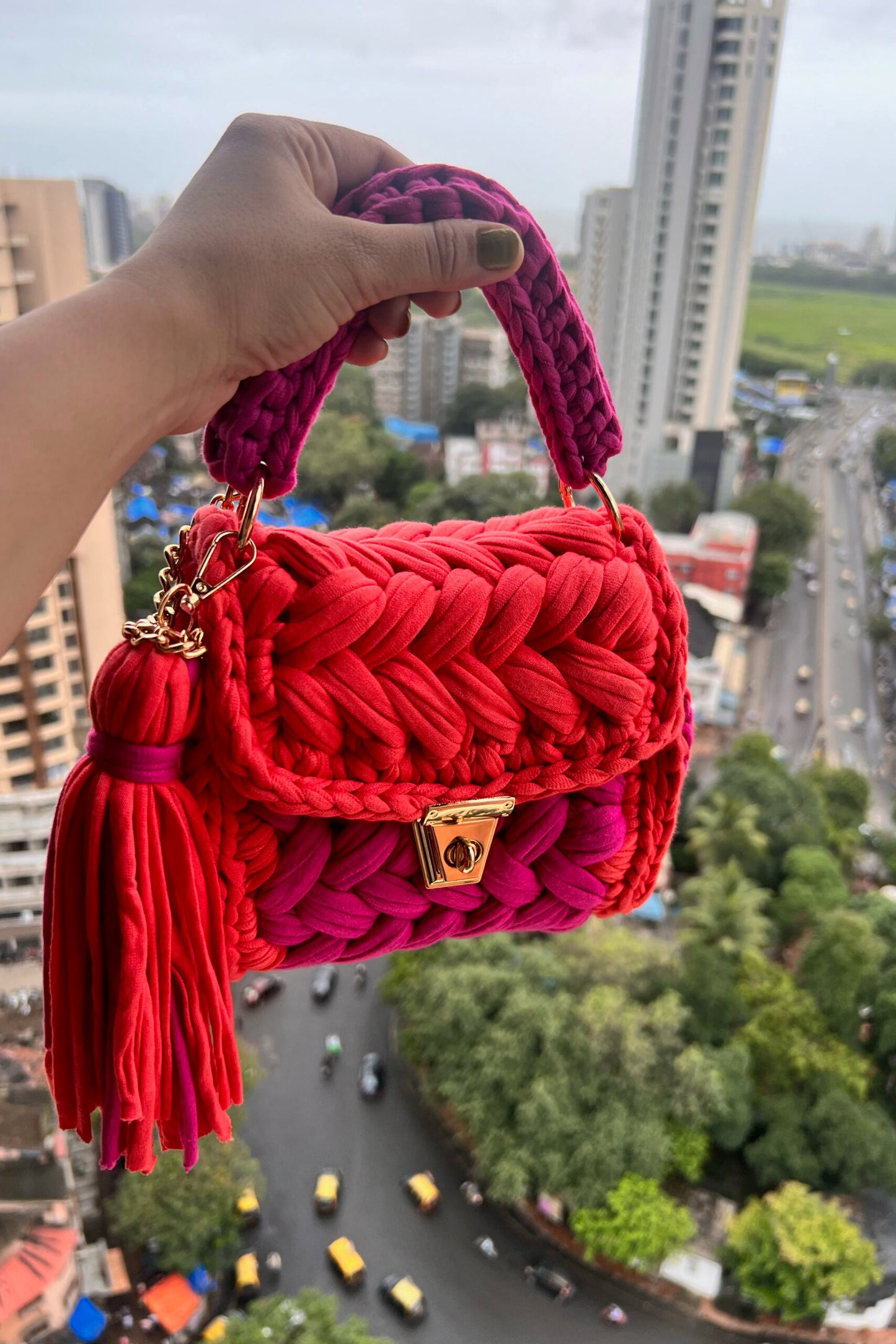 Orange Pink Block Bag