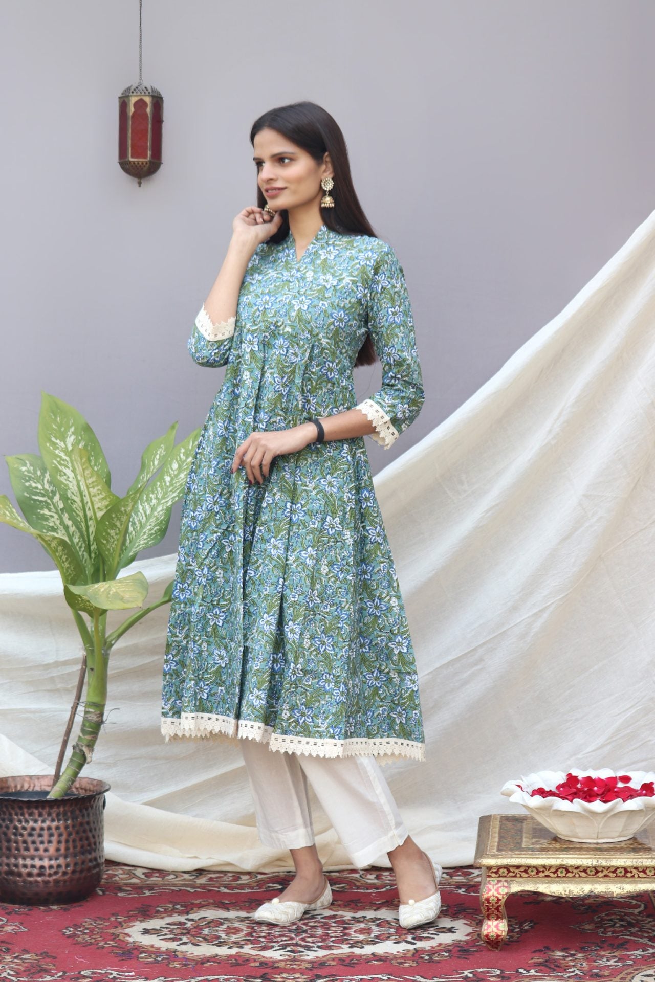 Green Jaal Printed Kurta Set