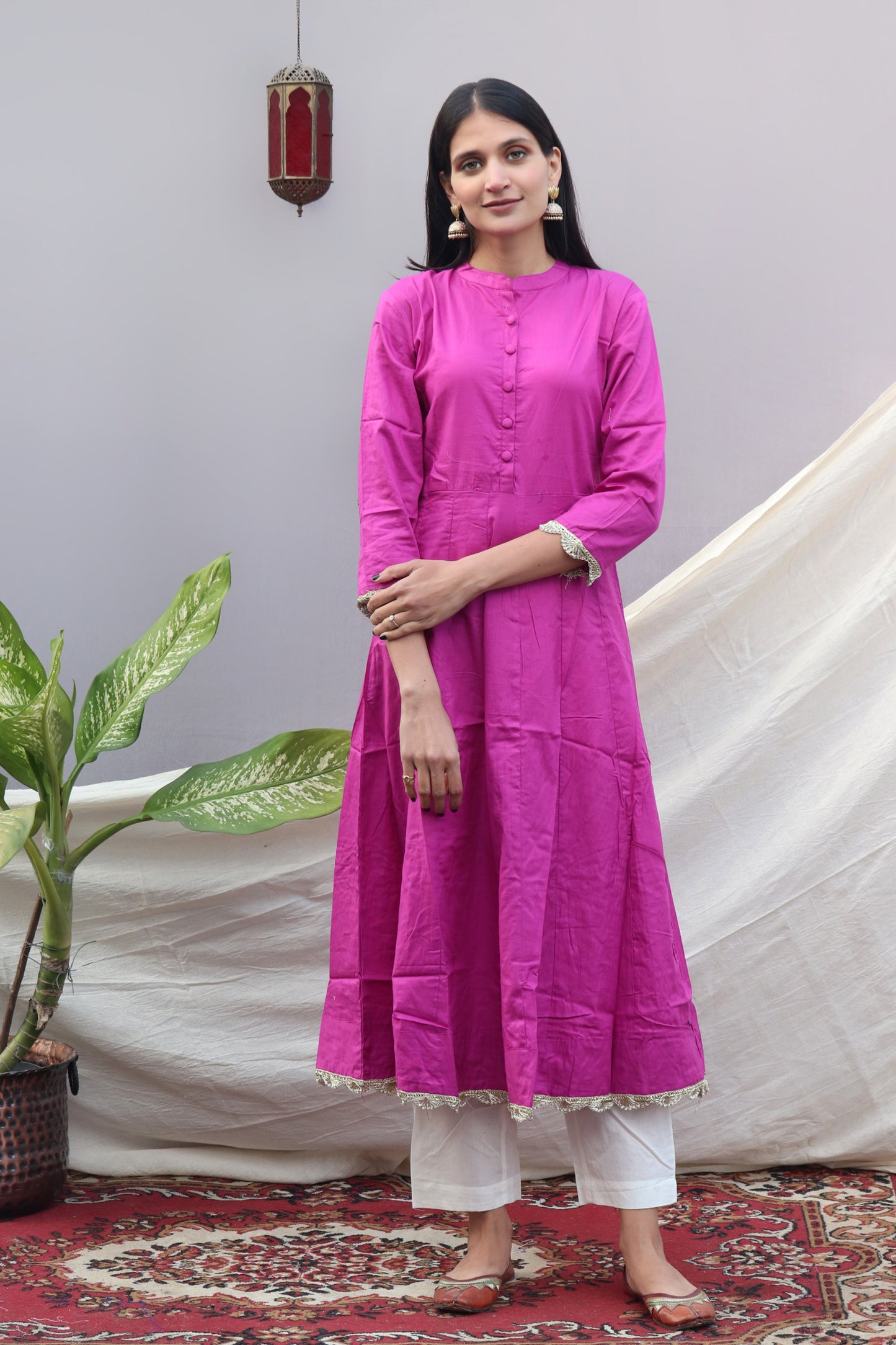 Magenta kurta With Golden lace
