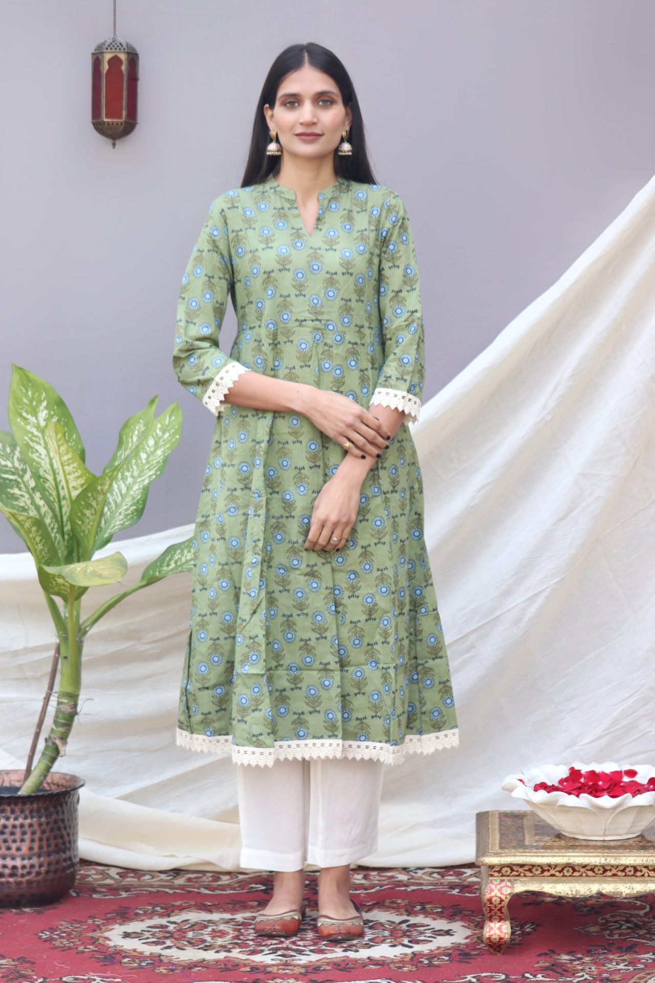 Green Cotton Kurta Set