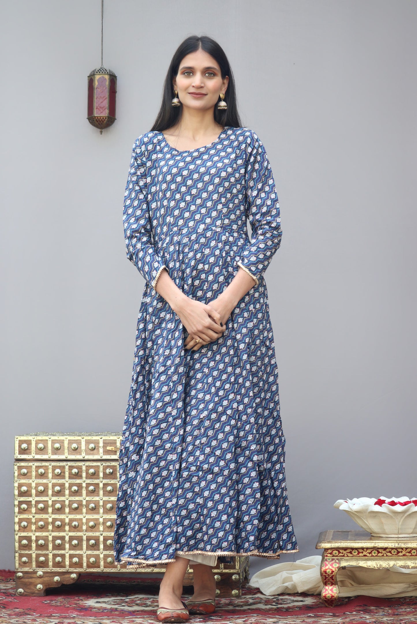 Blue Boota Anarkali Kurta With Gota