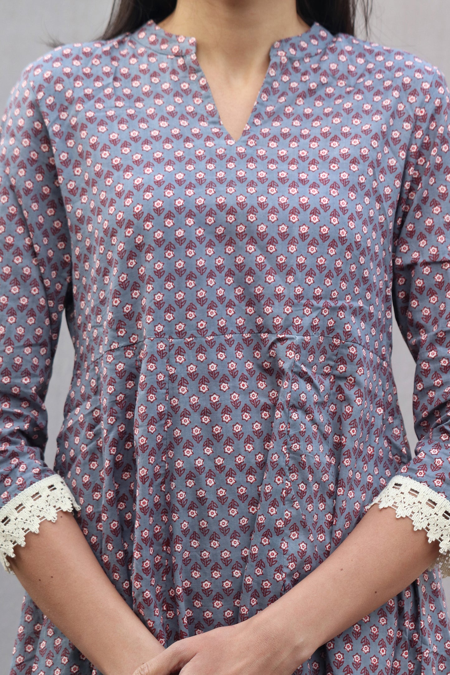 Grey Anarkali printed