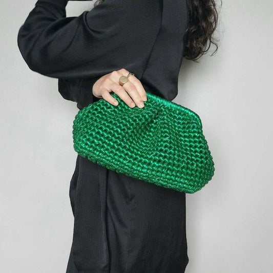 Bottega emerald green  crochet clutch