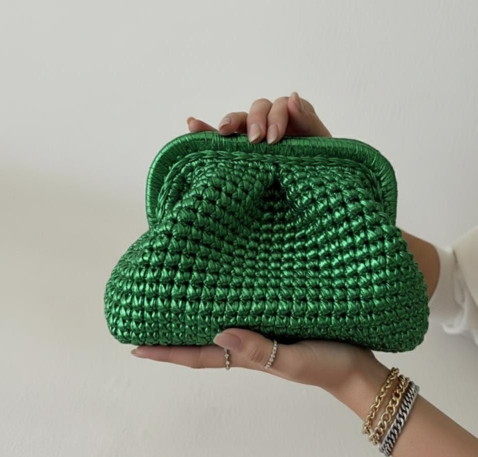 Bottega emerald green  crochet clutch