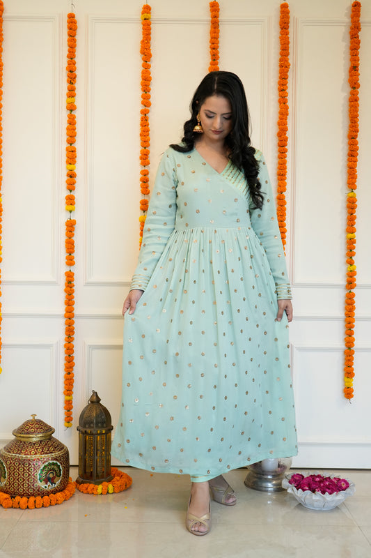 Sea Blue Anarkali set