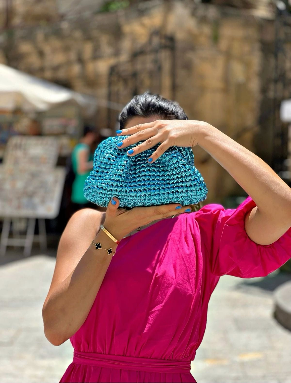 Bottega teal metallic bag clutch