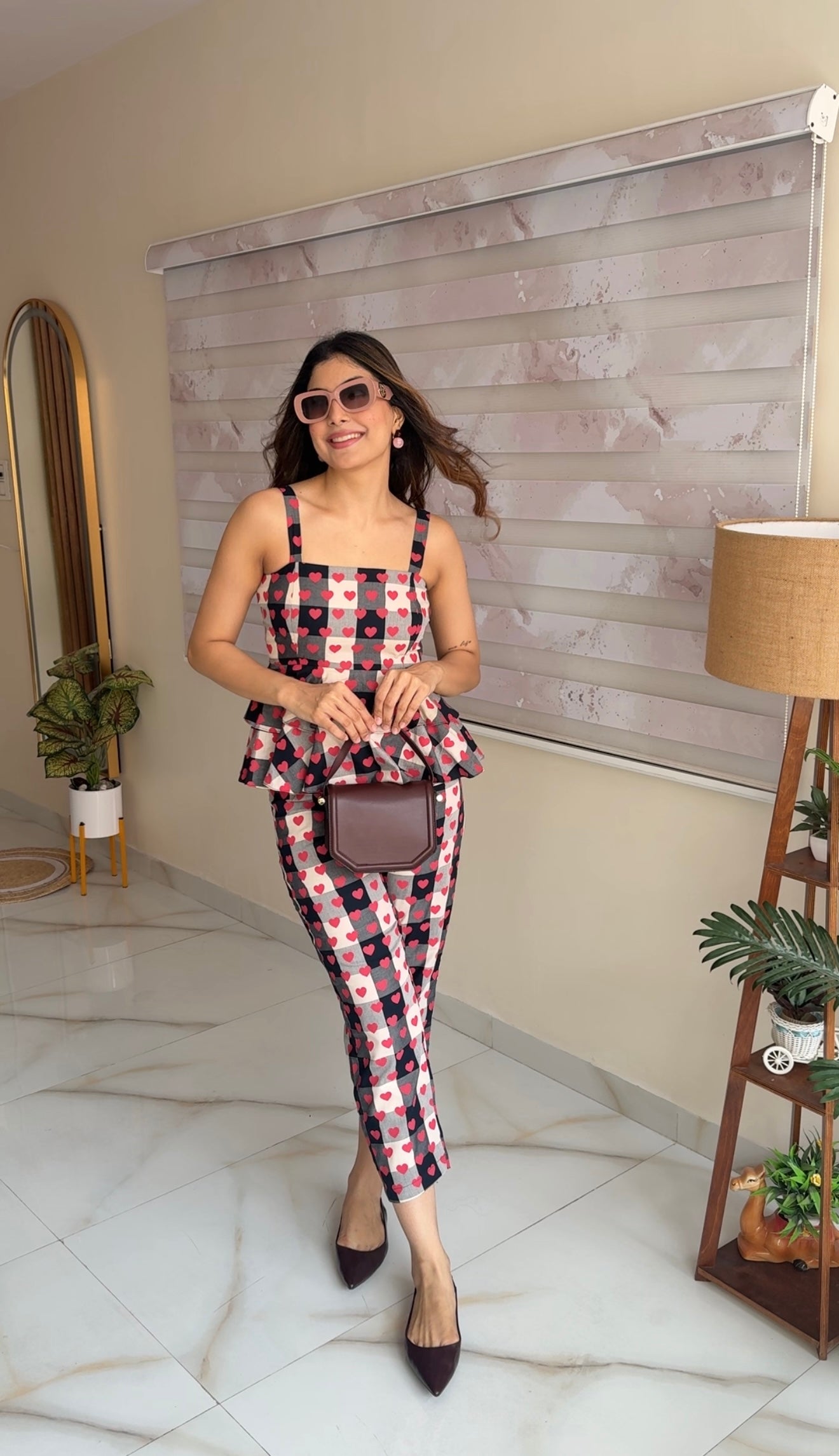 Red heart checkered cord set