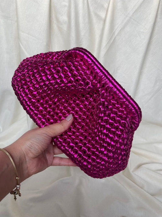 Bottega pink metallic clutch