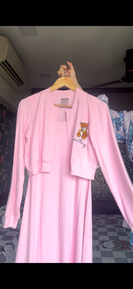 Pink Ribbed teddy bear dress