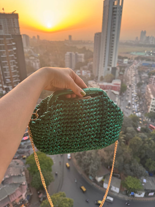 Bottega emerald green  crochet clutch