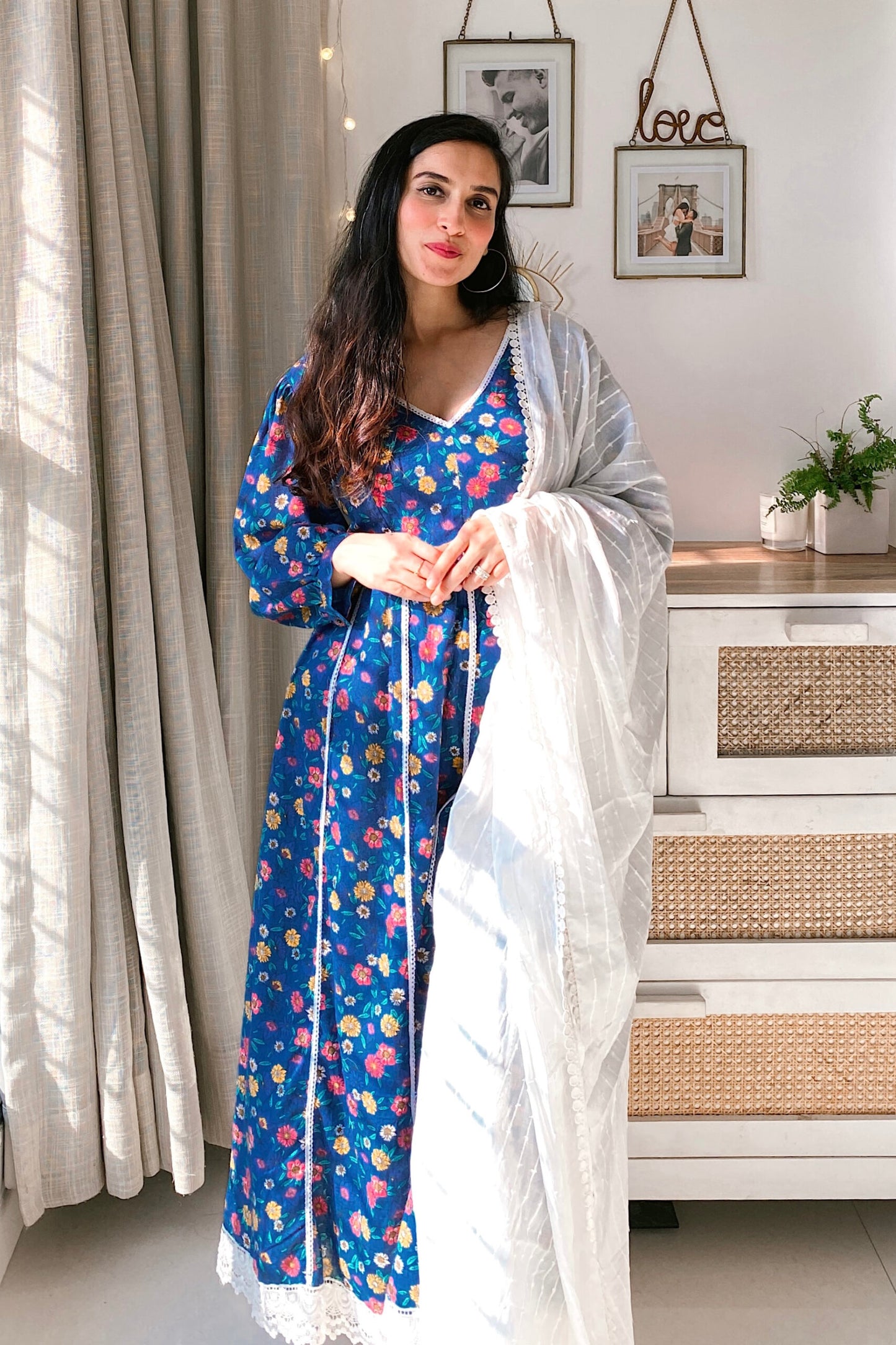 Blue Floral Kurta Set