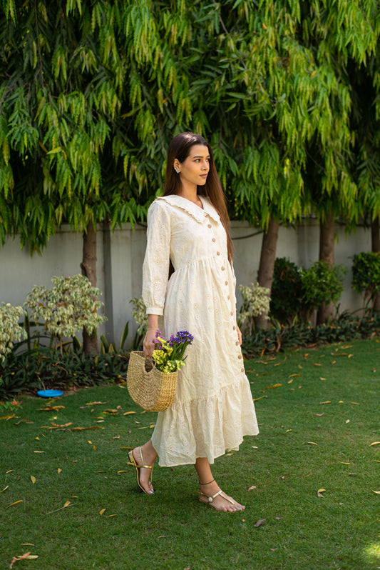 White Cutwork Maxi Dress