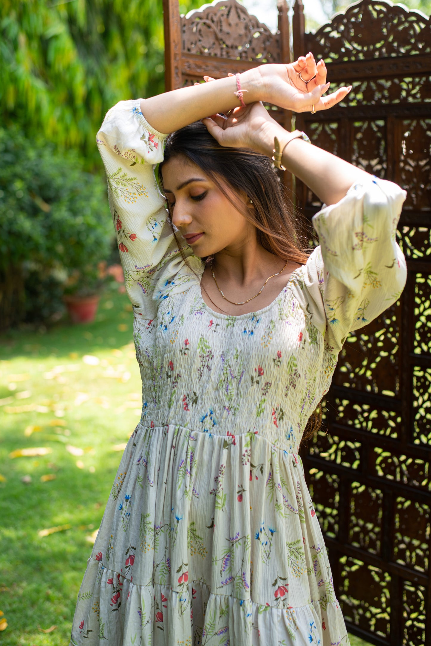 Flared Floral white dress