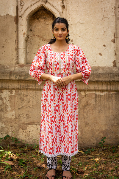 Orange Ikkat Printed Set