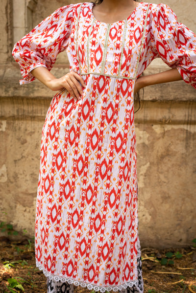 Orange Ikkat Printed Set