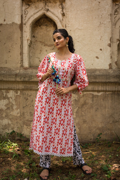 Orange Ikkat Printed Set