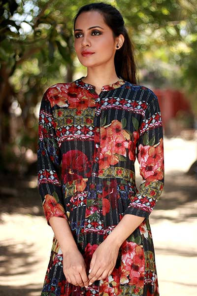 Foiled Black Printed Kurta