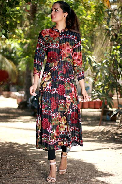 Foiled Black Printed Kurta