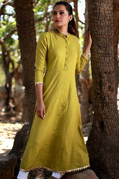 Green Freeflow kurti with Gota