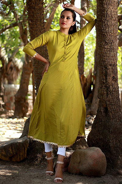 Green Freeflow kurti with Gota