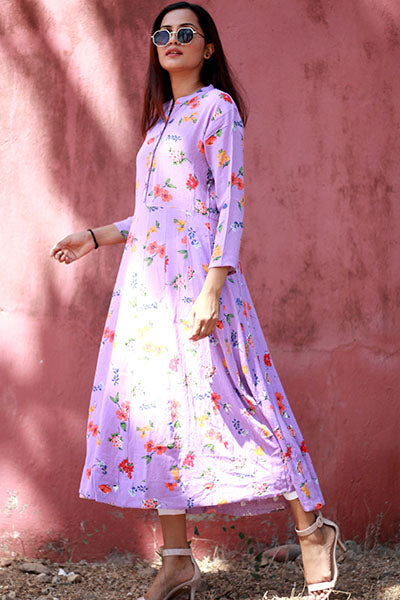 Lavender Floral Kalidaar Kurta